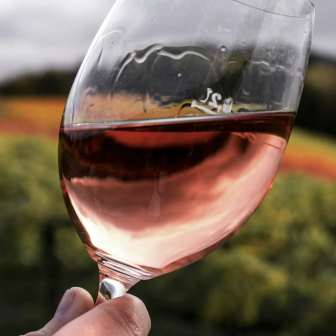 Glass of Provence rosé wine during a wine tasting