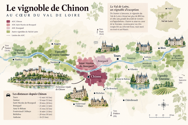 Carte illustrée du vignoble de Chinon en Val de Loire