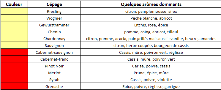 les différents arômes par cépage