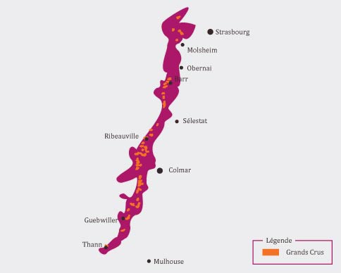 Carte route des vins vignoble d'Alsace