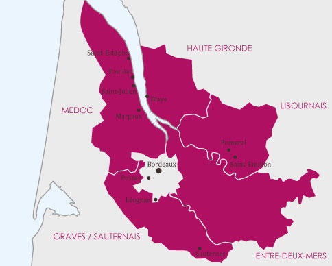 Carte route des vins du vignoble de Bordeaux